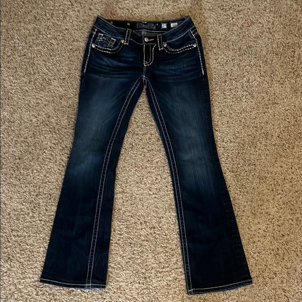 Miss Me Blue Boot Cut Jeans with Contrast Stitching